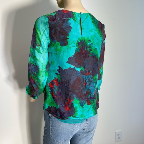 J Crew Flowy Sheer Floral 100% Silk Blouse Women’s Size 0 - Picture 3 of 7